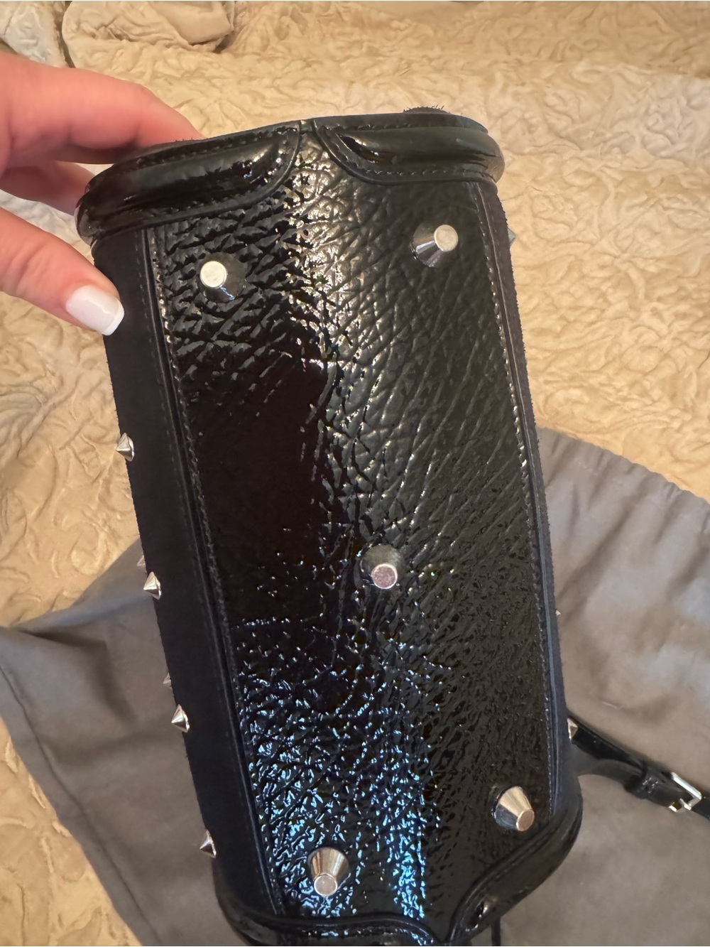 Alexander McQueen Black Studded Velvet Backpack - Picture 6 of 6